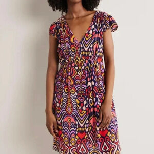 Boden Grace Flutter Sleeve Dress Multicolor Ikat